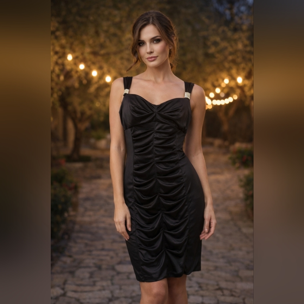 #701 Pompous girly black  ruched stretch dresssz XL
